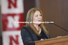Becky Zavala, Assistant Vice Chancellor for Research and Economic Development, talks to the group. C