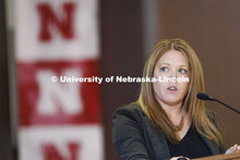 Becky Zavala, Assistant Vice Chancellor for Research and Economic Development, talks to the group. C