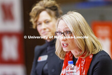 Shari Veil, Dean of the College of Journalism and Mass Communication, talks with the group. Chancell