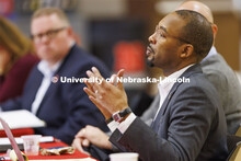 Marco Barker, Vice Chancellor for Diversity and Inclusion, talks with the group. Chancellor’s grou