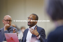 Marco Barker, Vice Chancellor for Diversity and Inclusion, talks with the group. Chancellor’s grou