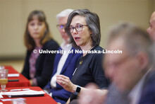 Claire Stewart, Dean of University Libraries, talks with the group. Chancellor’s group discussing 