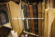 Music books in the music library stacks. Anita Breckbill, professor, oversees the Hixon-Lied School 
