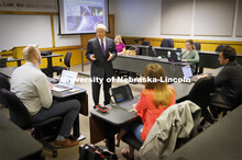 Professor Jack Beard lectures to his law class. Law college photo shoot. Nebraska Law Photo shoot. M