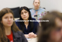 Felicity Sierra, freshman mechanical engineering major, listens to a career panel in the Kiewit Scho
