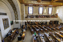 NU supporters gather in the balcony of the Norris Legislative Chamber to be recognized by the Nebras