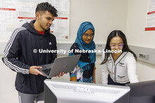 Chamath Gunawardena, Owana Manzia Moushi and Yili Jiang work on a Network and Security project. Coll