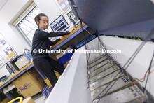 Yalei Tang works in Jinying Zhu lab at PKI. College of Engineering photo shoot at Peter Kiewit Insti