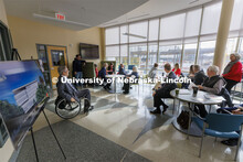 Engineering Dean Lance Perez and the Board of Regents admire the construction of Kiewit Hall from Ot