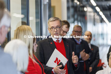 Chancellor Ronnie Green talks about the engineering college while on their tour. Board of Regents to