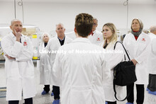 Amanda Ramer-Tait answers questions as the Board of Regents tours the Nebraska Gnotobiotic Mouse Pro