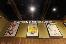 Classic Husker football posters hang in an eating space within the new Scarlet Hotel. The Scarlet Ho