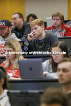 Students listening to a lecture in McCollum Hall. College of Law photo shoot. April 20, 2022. 