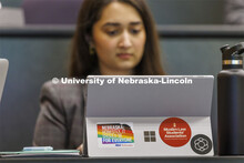 Students taking notes in class. College of Law photo shoot. April 20, 2022. 