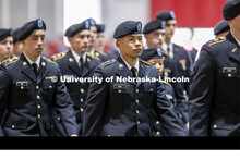 Army ROTC cadets pass in review. ROTC Joint Service Chancellor’s Review in Cook Pavilion. April 21