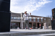 Husker head football coach Scott Frost talks to the Big Event volunteers. The Big Event is organized