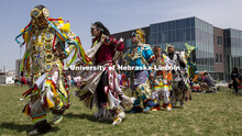 Powwow participants join the opening intertribal circle during the UNITE event. 2022 UNITE powwow to