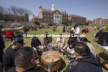 Omaha White Tail drummers play and sing during the UNITE powwow. 2022 UNITE powwow to honor graduate