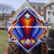 Detail of the beadwork in the regalia of Bridget Morris. 2022 UNITE powwow to honor graduates (K thr