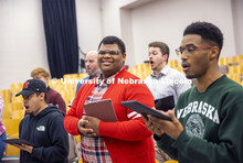 Jayven Brandt sings during Chamber Singers practice in Westbrook Music Hall. ASEM CoCreate story. Ma