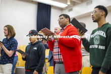 Jayven Brandt sings during Chamber Singers practice in Westbrook Music Hall. ASEM CoCreate story. Ma