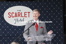NU President Ted Carter talks to the crowd assembled for the ceremony. Ribbon cutting for the new Sc