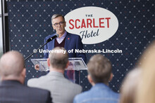 UNL Chancellor Ronnie Green talks to the crowd assembled for the ceremony. Ribbon cutting for the ne
