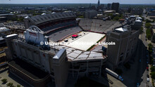 Memorial Stadium field covered for Saturday’s commencement. May 11, 2022. 