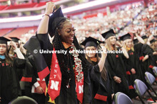 Mi’Cole Cayton moves her tassel during commencement. The Huskers women’s basketball player recei