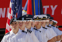 ROTC color guard awaits the start of the commencement. UNL undergraduate commencement in Memorial St