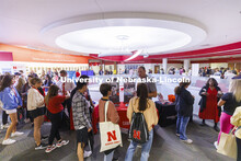 New Student Enrollment students and parents pass through the second floor rotunda to pick up informa