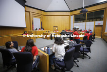 The defense team questions Mama Bear, played by Kyana Rios of Omaha South, during the of trial of Go
