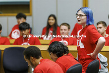Zoie Haar of Grand Island High School is part of the prosecuting team questioning Papa Bear, played 