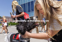 Hershey receives an extra scratch from NSE student DeLynn Day outside the Cather Dining Center. Hers