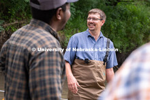 Professor Derek Heeren laughs with students during his Irrigation Laboratory and Field Course class 
