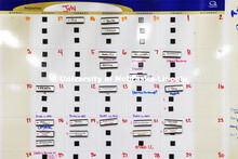 The calendar on the wall of the Food Innovation Center plots the flavors to be produced this month. 