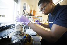 Shane Rice, a junior at North Carolina A&T, works in Professor Ozan Cifti’s lab at Food Innovation