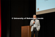 Chancellor Ronnie Green address the First Husker 2022-2023 cohort on their first day of camp. First 
