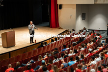 Chancellor Ronnie Green address the First Husker 2022-2023 cohort on their first day of camp. First 