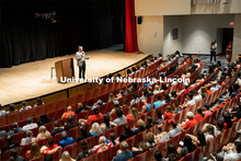 Chancellor Ronnie Green address the First Husker 2022-2023 cohort on their first day of camp. First 
