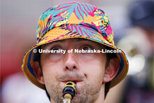 Cornhusker Marching Band practice in Memorial Stadium under the lights. August 18, 2022. 