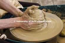 Students in wheel throwing ceramics class in Richards Hall. August 24, 2022. 