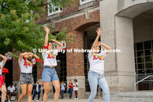 Members of Sigma Psi Zeta Sorority Inc. outside the Union strolling during The Block Party. August 2