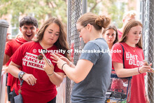 Husker fans are lined up and scanning their tickets to get in to the Nebraska vs Northwestern footba