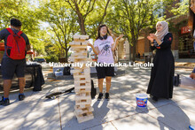 Ayela Ruiz, a freshman from Lincoln, accepts congratulations after making a difficult Jenga move fro