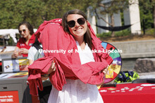 Chancellor Ronnie Green hands out Grit and Glory t-shirts at the Nebraska Union Plaza. September 7, 