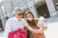 Sammy Smith, a sophomore from Conifer, Colorado, takes a selfie with the Chancellor. Chancellor Ronn
