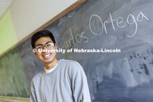 Carlos Ortega, junior in secondary education, and NSE student orientation leader, smiles for a photo
