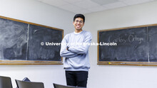 Carlos Ortega, junior in secondary education, and NSE student orientation leader, smiles for a photo