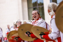 UNL Drumline gives a pregame performance outside the Sheldon Art Museum on Saturday. Nebraska vs. Ge